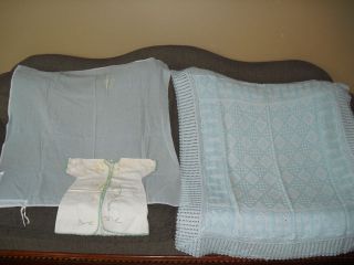 vintage antique set 2 baby blue blankets 1 baby robe estate finds old 