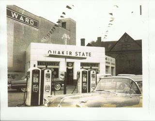 Old Photo Quaker State Gas Station Pumps Cars Kittanning PA
