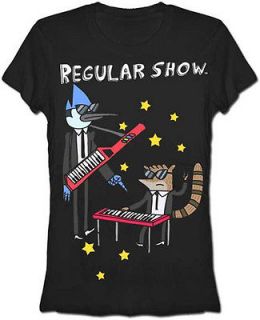   Keytar Band Mordecai and Rigby Cartoon Juniors Babydoll T Shirt Tee