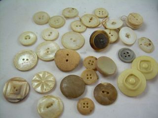   BAKELITE Wood METAL BACK Carved Mother of PEARL Ivory Antique Buttons