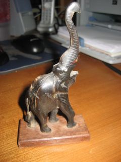 Vintage CARVED Horn ELEPHANT Missing TUSKS 5 Tall DECOR Walnut 