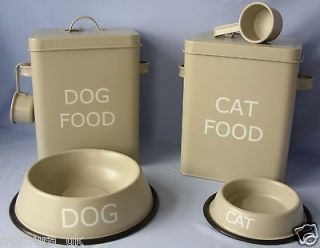   Shabby Vintage Style Metal Cat or Dog Food Storage Tin Box Olive/Grey