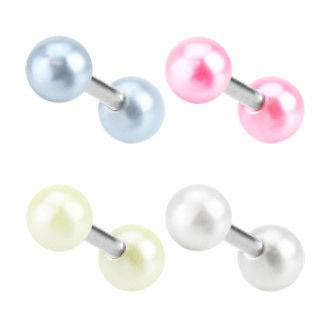Pearl Coated Cartilage Ear Tragus Barbell   16GA   6MM   Choose Your 