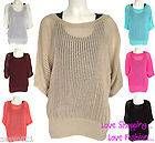 WOMENS LADIES KNITTED JUMPER BATWING 3/4 SLEEVE SEE THROUGH PONCHO 