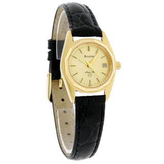   Ladies Marine Star Gold Tone Champagne Dial Black Leather Watch 92G25