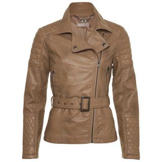 Ladies Leather Look Biker Women Jackets Tan Sizes UK 6 8 10 12 14 16 