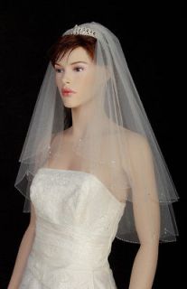 2T White/Ivory Wedding Bridal Veil Bugle Beads Drop s10