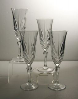Vintage Wine Champagne Flute Glasses 4oz Faceted Stemmed Crystal Set 