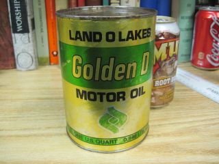 LAND O LAKES GOLDEN D MOTOR OIL paper & steel CAN 1 quart tin METAL