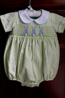 NWT Claire & Charlie Smocked Easter Bubble Romper with collar