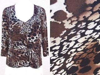 Chicos Travelers top leopard print Fall sz 3 L XL 14 16 slinky knit 
