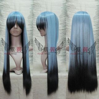 E53 Charming long blue& black mixed straight Cosplay full wig