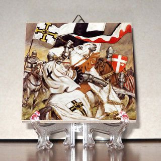 Knights Templar in battle Ceramic Tile Hand Made Teutonic Order 