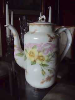 Pre 1890s Haviland Limoges Hand Painted Chocolate Pot with Gold