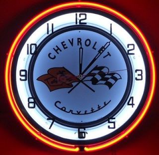 Chevy Corvette 18 Neon Clock Parts Dealer Emblem Logo Garage Sting 