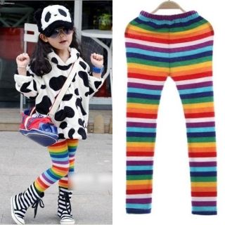 Toddlers Kids Girls Rainbow Pattern Knit Cotton Pants Trousers 3 8 Y 