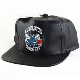 1990s Charlotte Hornets Leather Snapback Hat Vintage Logo 7 Athletic 