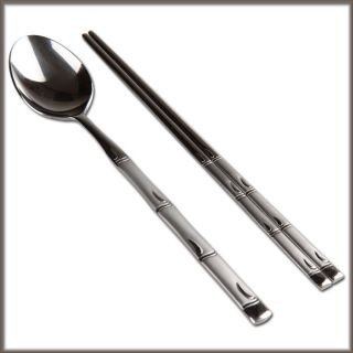   Bamboo Shaped Korean High Quality Stainless Steel Chopsticks & Spoon