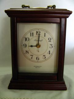   Wood Case Carrage Clock Brass Handle Westminster Chime Battery Operati