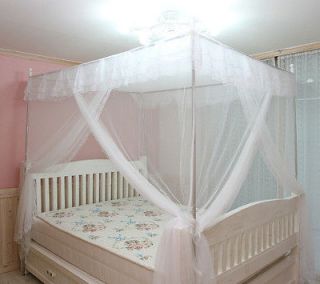White Luxury 4 Post Lace Bed Canopy Set Mosquito Net 72x 86 