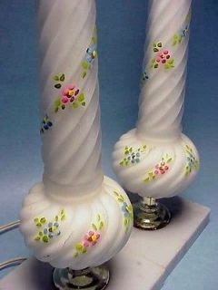   BOUDOIR TABLE LAMP 12 PAINTED GLASS MARBLE ITALY SHABBY VTG CHIC PAIR