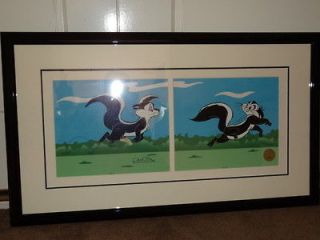 Chuck Jones Signed Pepe LE Pew animated cel Le Pursuit framed with 