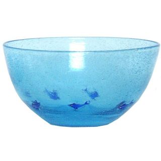 Hand Blown Glass Blue Fish Large Bowl 7.5H