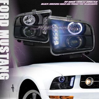 BLACK DRL LED HALO RIM PROJECTOR HEAD LIGHTS 2005 2009 FORD MUSTANG V6 