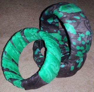 African Batik Fabric Bracelet, Green/Brown Multi