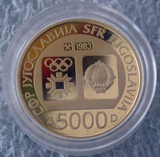 1983 YUGOSLAVIA 5000 DINARA GOLD COIN SARAJEVO OLYMPICS PROOF KM#104