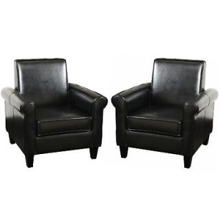 Set of 2 Contemporary Stylish Design Black Leather Club Chairs