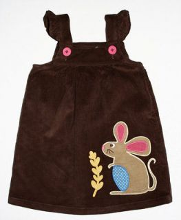   Girls Brown Corduroy Applique Cocoa Mouse Pinafore Dress 6 12 mo