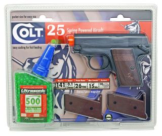 STARTER KIT SET BLACK Colt 25 Spring Airsoft Pocket pistol +1000 6mm 