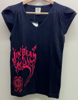 JIM BEAM AUTHENTIC LADIES BLACK V NECK T SHIRT WITH CAPPED SLEEVES ($ 