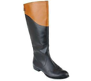   Mizrahi Live Two Toned Smooth Leather Riding Boots BLACK/COGNAC 8.5M