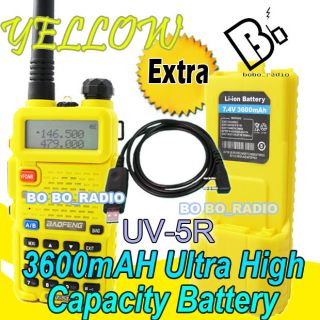   Dual band UV 5R Yellow Radio + 3600mAH Yellow Battery & USB Cable