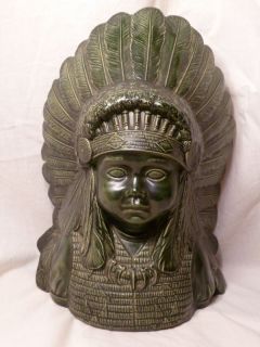 Vintage Ceramic Indian Childs Face Headdress BANK  Byron 1982 10 3/4 