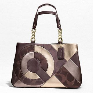   NEW INLAID PATCHWORK LEATHER AND SIGNATURE C FABRIC TOTE BROWN