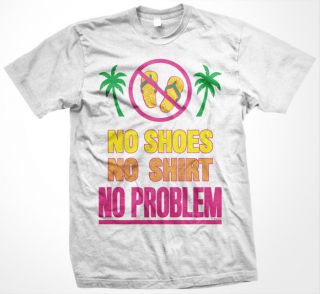   No Shirt No Problem Beach Palm Tree Ocean Tri Color Mens T shirt Tee