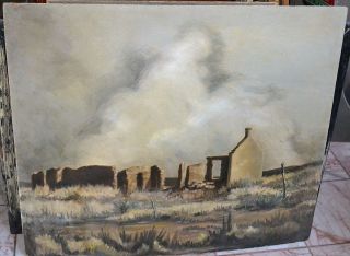 Ruins Adobe Fort New Mexico Texas Painting Lawrence B Porter Gray 