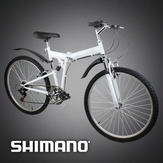   26 Folding Mountain Bicycle Foldable Bike 6 Speed Shimano White Color