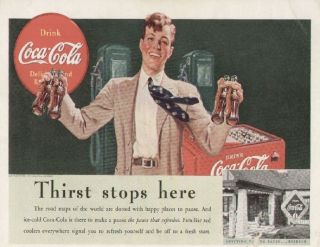 Coca Cola Coke 1939 Original Ad, Vintage Red/White Cooler, Gas Station