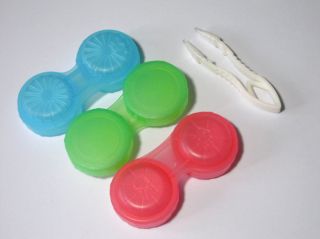High Quality Eyes Care Contact Lens Cases With Tweezers Red Blue 