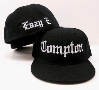 Black Vintage Compton Eazy E Flat Bill Fitted Hat Baseball Snapback 