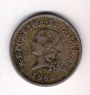 VERY NICE 1886 COLOMBIA 5 FIVE CENTAVOS COIN