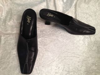 JILL Womens Shoes Size 7.5 M, Black Leather Stitch Detail Mule Heels