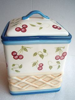 Porcelain Novelty Cherries Basket Weave Cookie Jar