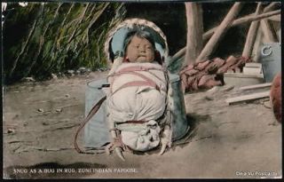 ZUNI INDIAN PAPOOSE Baby Cradle Vtg Prelinen Postcard