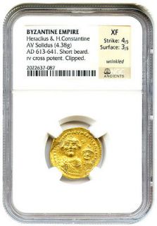 Ancient Heraclius & H.Constantine Solidus(AD 613 641) NGC XF 