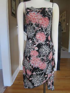 BCBG MAX AZRIA Black/Coral Modern Floral Spaghetti Strap Dress Size M 
